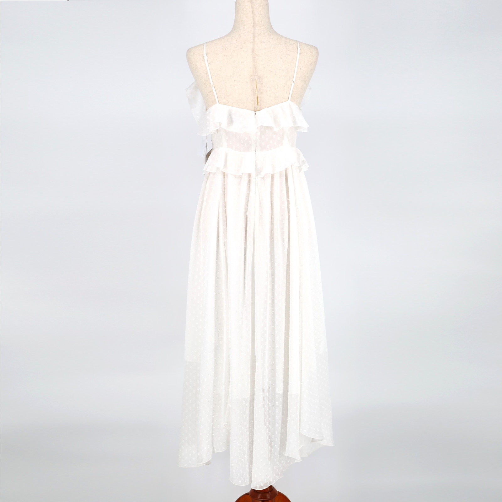 Chelsea28 Women Ivory Dotted Mesh Ruffle V-Neck Midi Cocktail Dress Size S — image 5 of 8